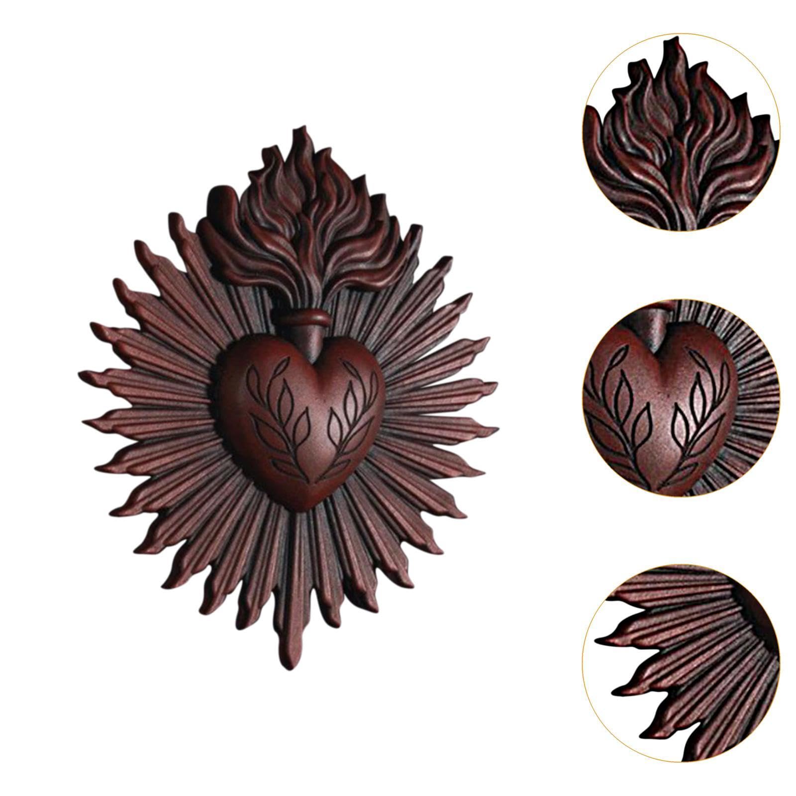 Sharplace Placca Da Muro con Cuori Sacri, Ornamento Sacramentale, Statua Gotica per Casa D'arte, Scultura Da Appendere a Parete per L'ingresso Del Portico ', rosso