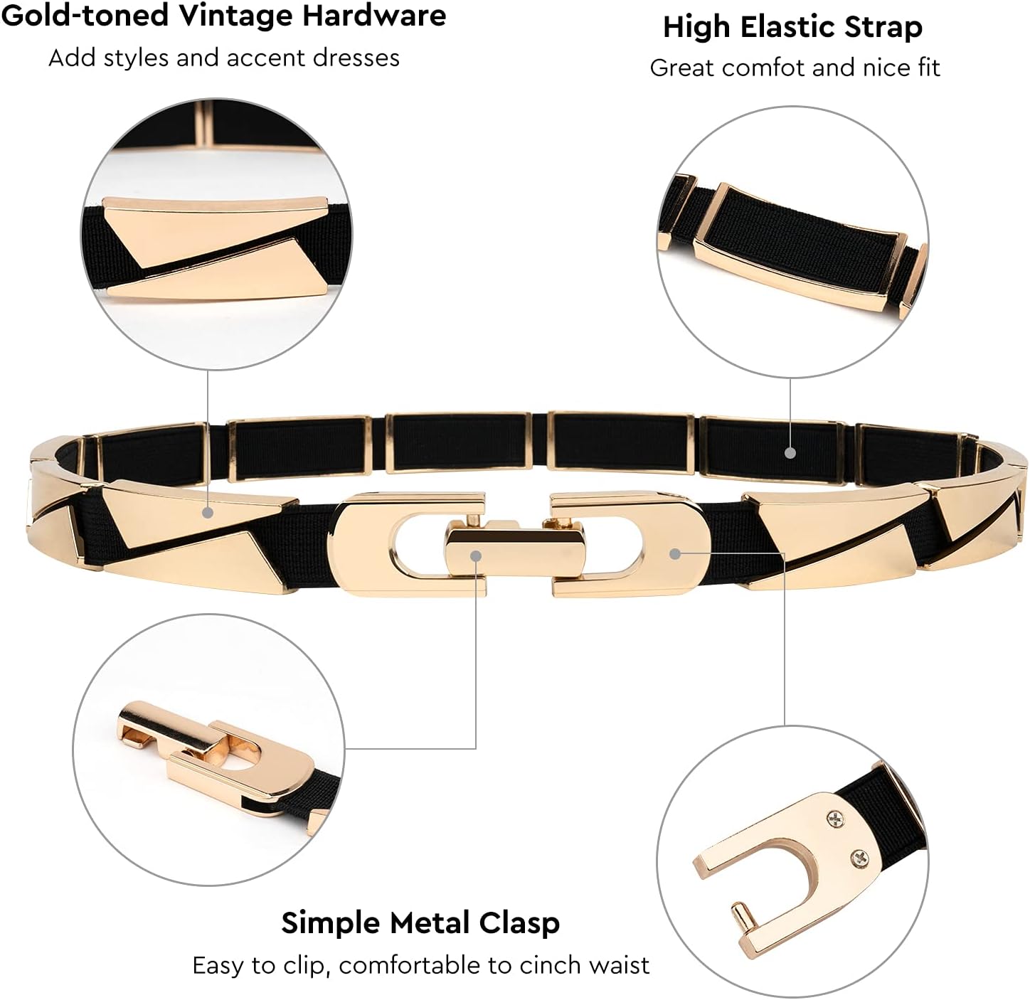 Gold Elastic Stretch Dress Belt Adjustable Skinny Metal Waist Cinch for Women Fashion for Weddings Parties image 4