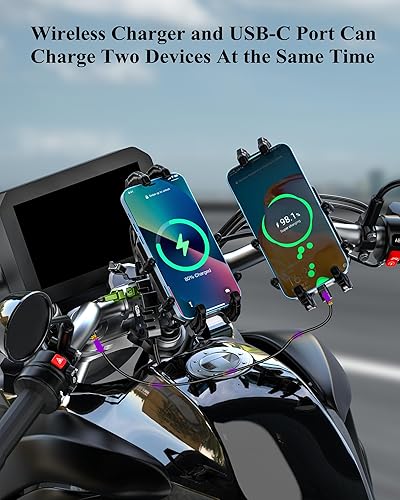 Miniatura 6 de BRCOVAN Soporte de teléfono para horquilla de motocicleta con cargador inalámbrico Qi de 15 W y puerto de carga rápida PDUSB-C de 36 W, soporte