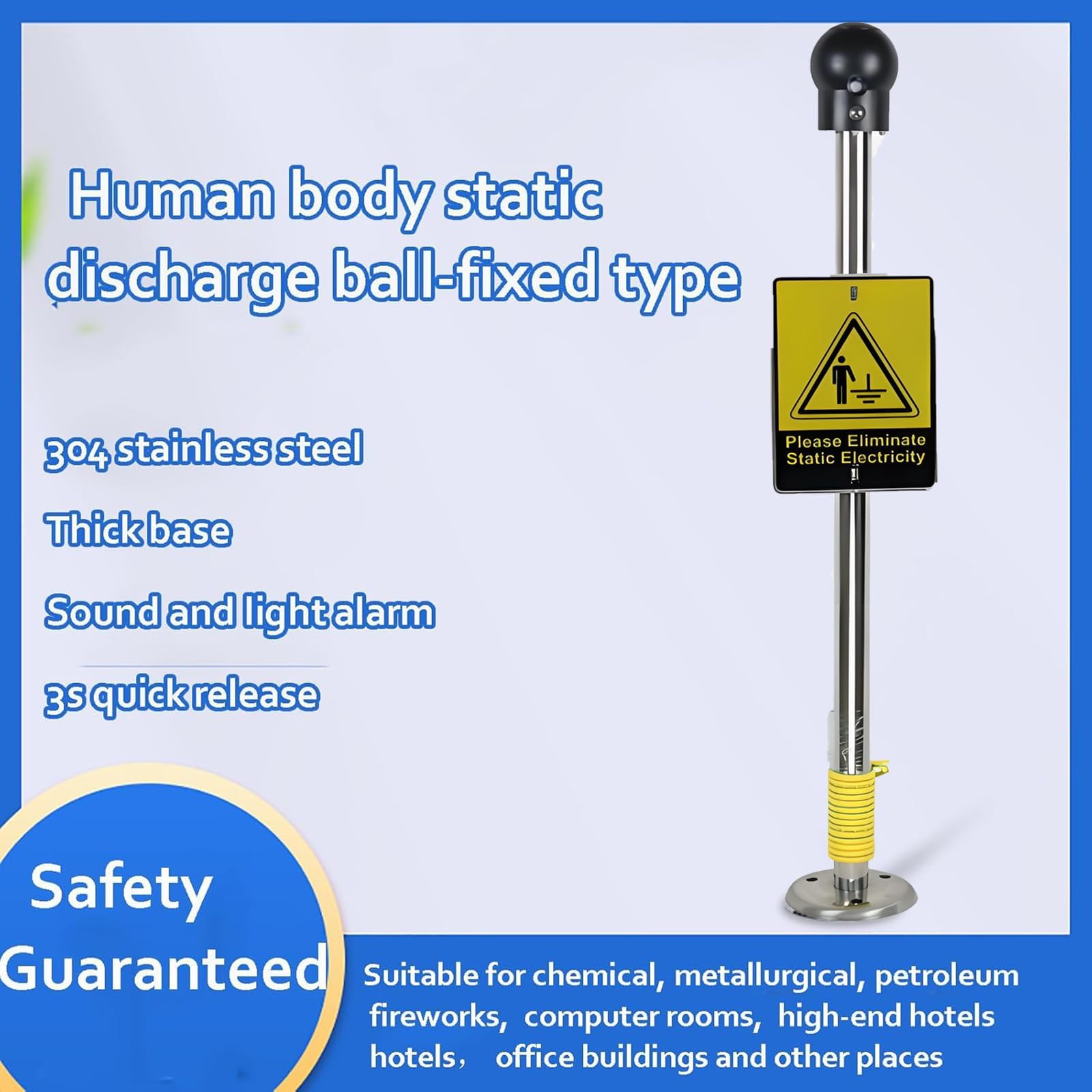 Liberador de descarga estática para cuerpo humano, bola de descarga estática con alarma de sonido y luz, eliminación rápida 3S, señal llamativa, para taller sin polvo, terminal, gasolinera