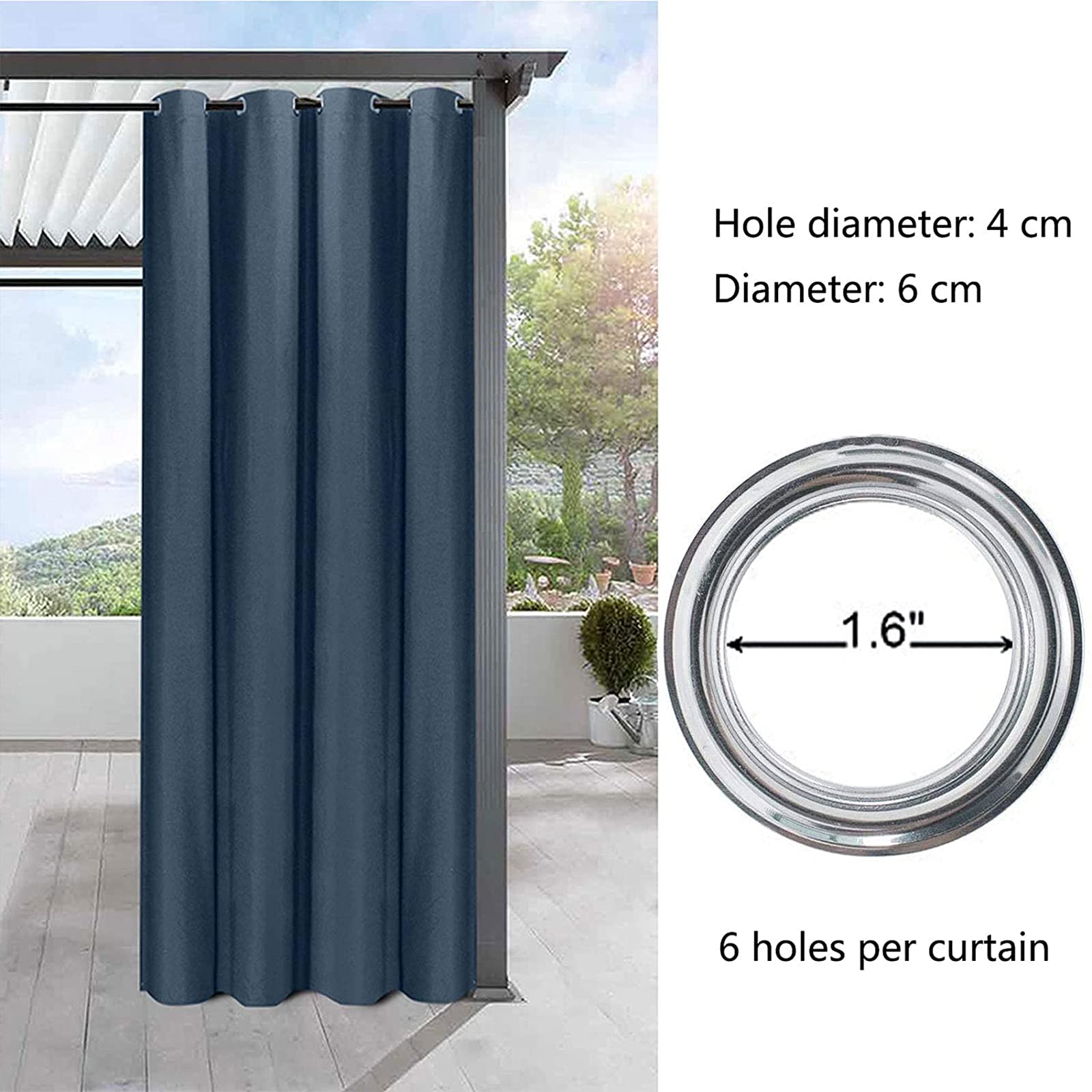 LDIW Outdoor Vorhänge Wasserabweisend 2 Stück Gardinen Verdunkelungsvorhang mit Ösen für Terrasse/Balkon Sichtschutz Gardinen,Blau,W134*H210cm