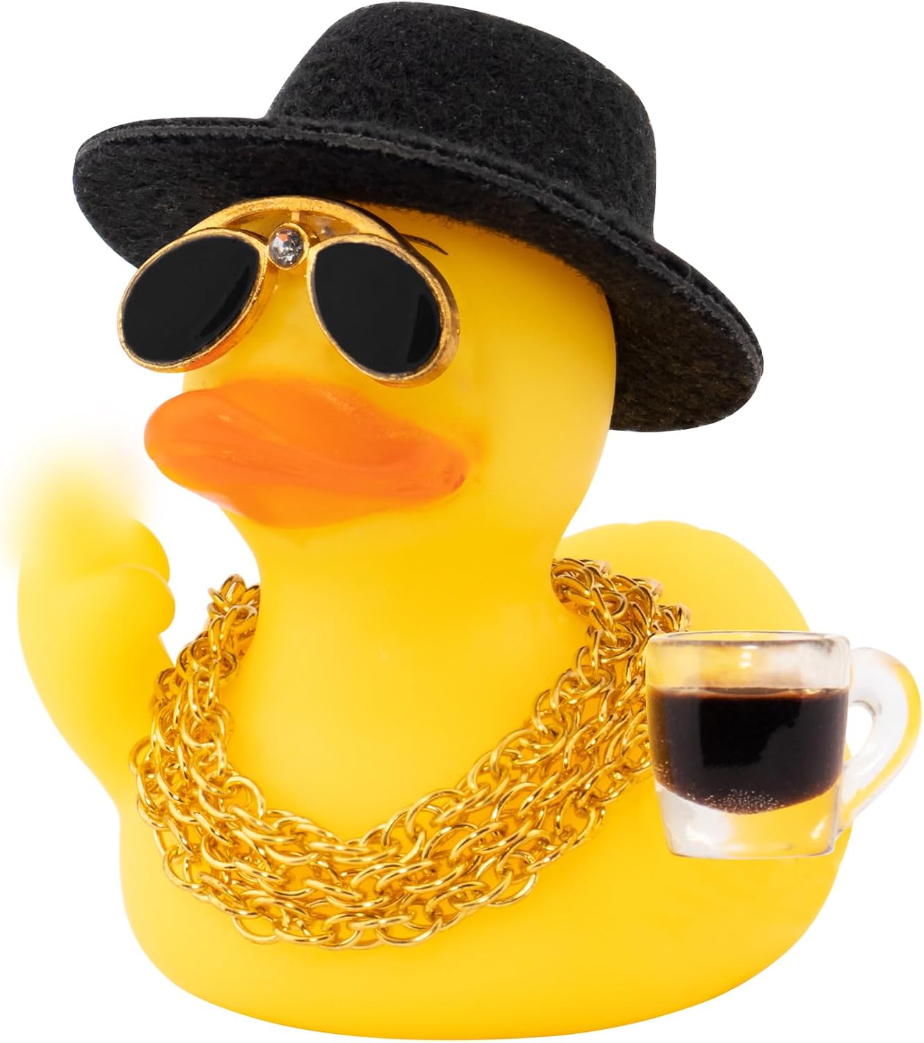 wonuu Rubber Duck Car Ornament Funny Office Gifts Duck Car Dashboard Decorations Quirky Decor Coffee Cup (M-Finger)