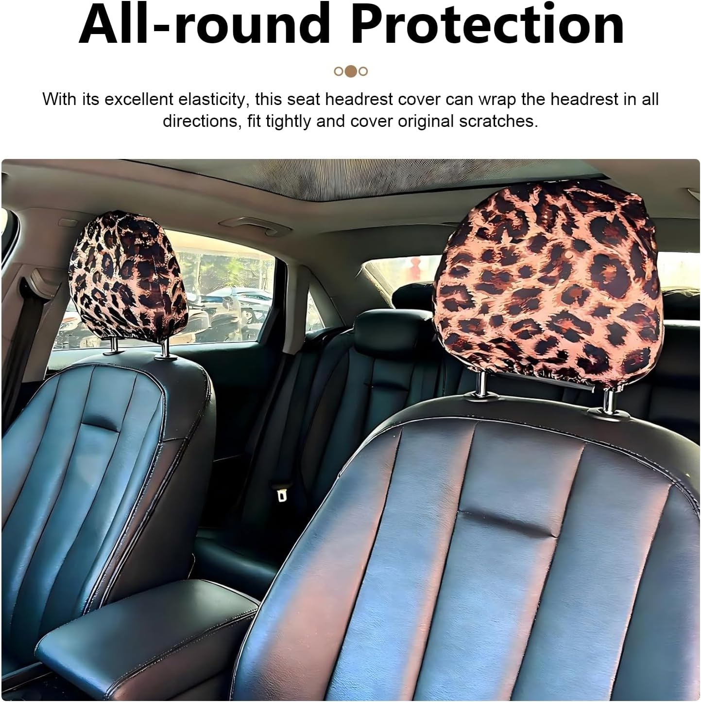 2PCS Car Seat Headrest Cover, Breathable Comfortable Car Seat Headrest Protective Cover, Surrounded Leopard-print Accessories, Universal for Most Cars (Brown)