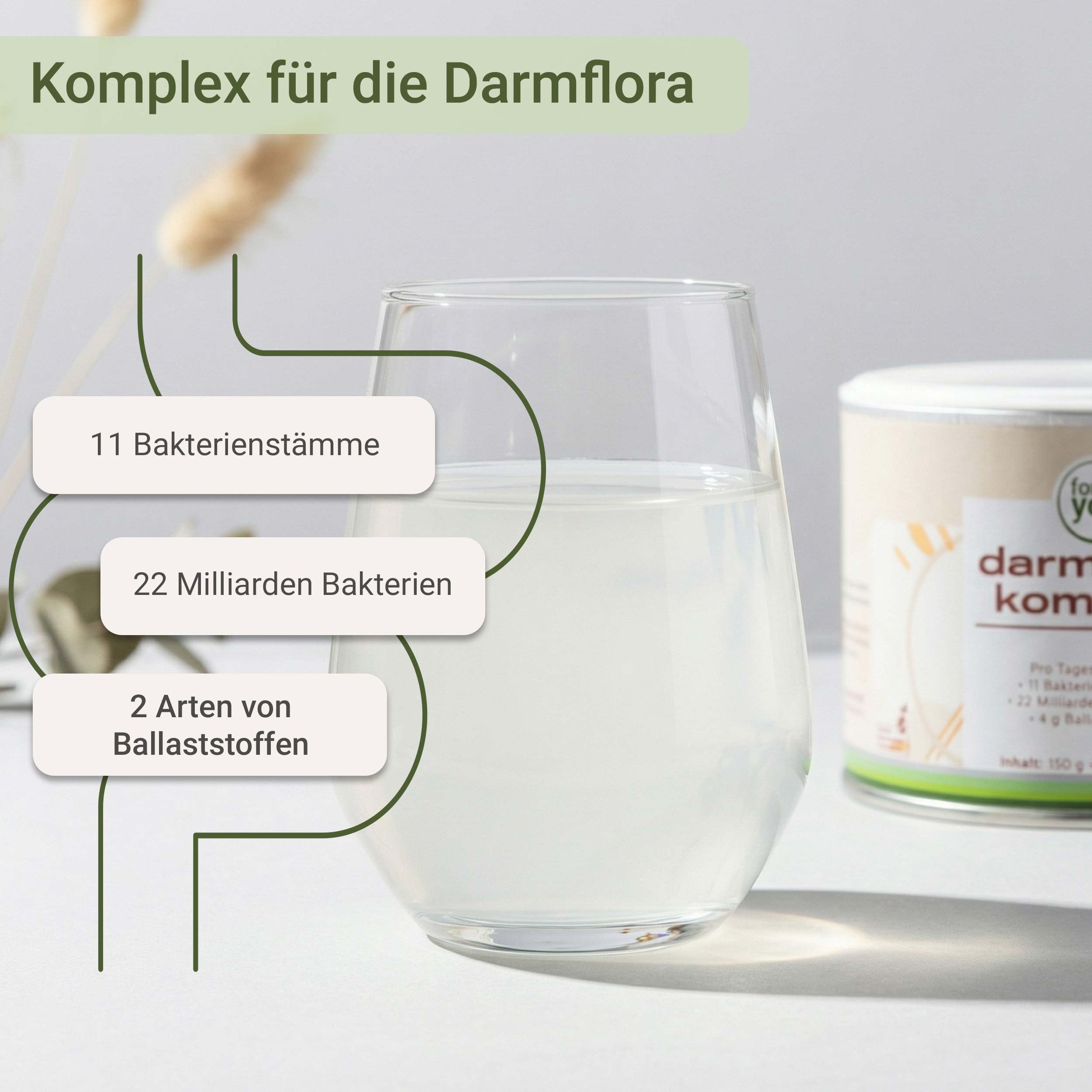 for you darmflora komplex neutral - mit 11 Bakterienstämmen, 22 Milliarden Keimen pro Portion & 2 Arten von Ballaststoffen: resistentes Dextrin aus Mais & Akazienfaser - Ohne Zusätze
