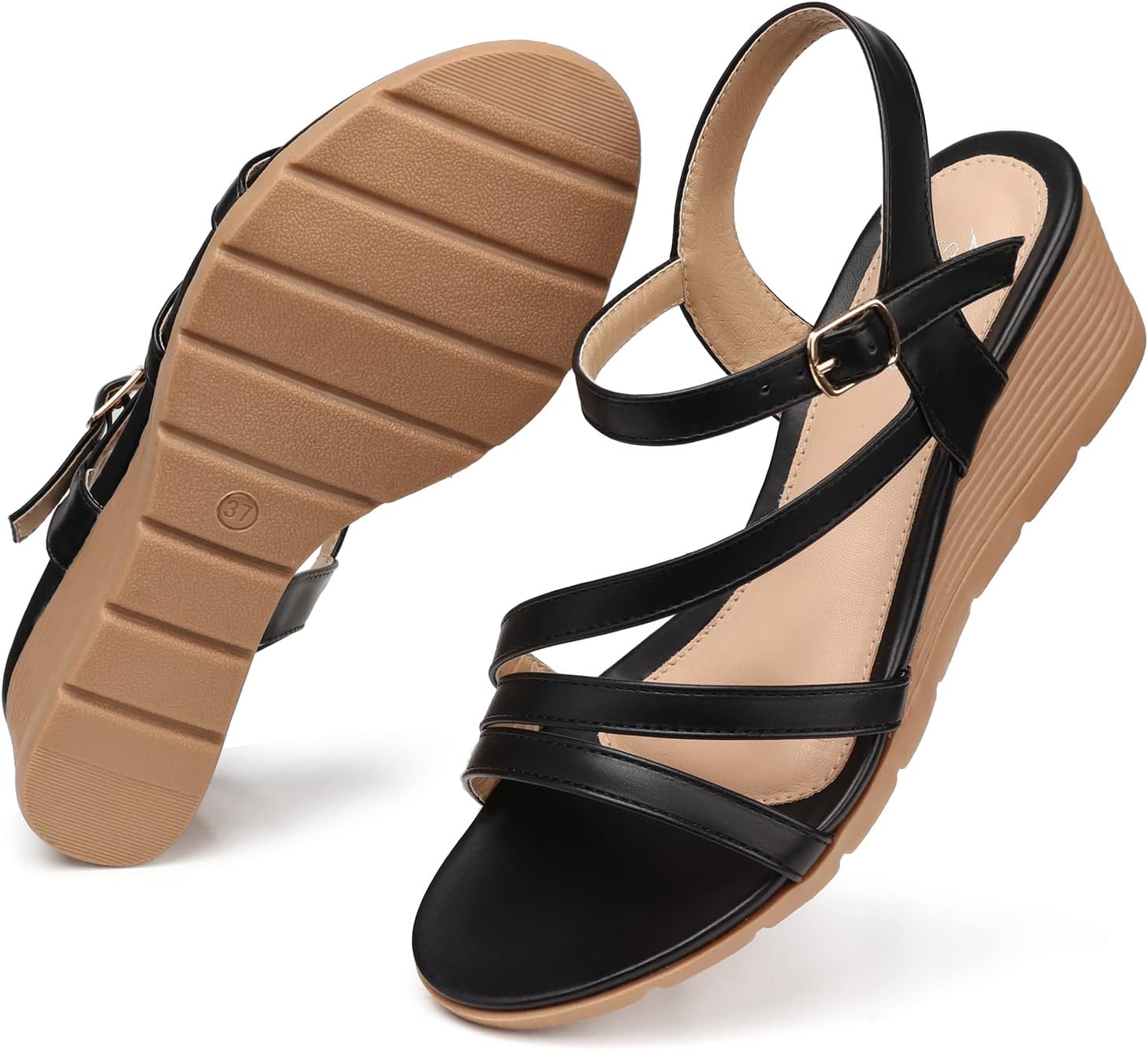 SHIBEVER Wedge Sandals for Women Dressy: Summer Low Wedges Womens Comfortable Open Toe Sandal - Image 4