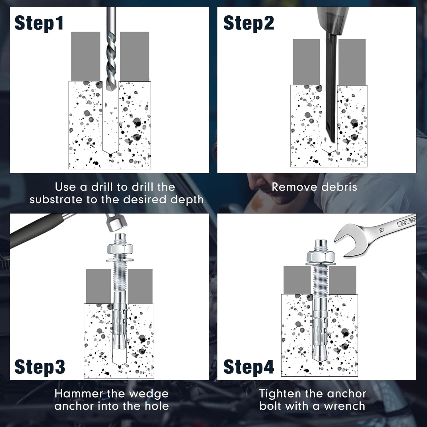 Buy 6 Pieces 3/8 Inch x 3 Inches Wedge Anchor Zinc Plated Heavy Duty