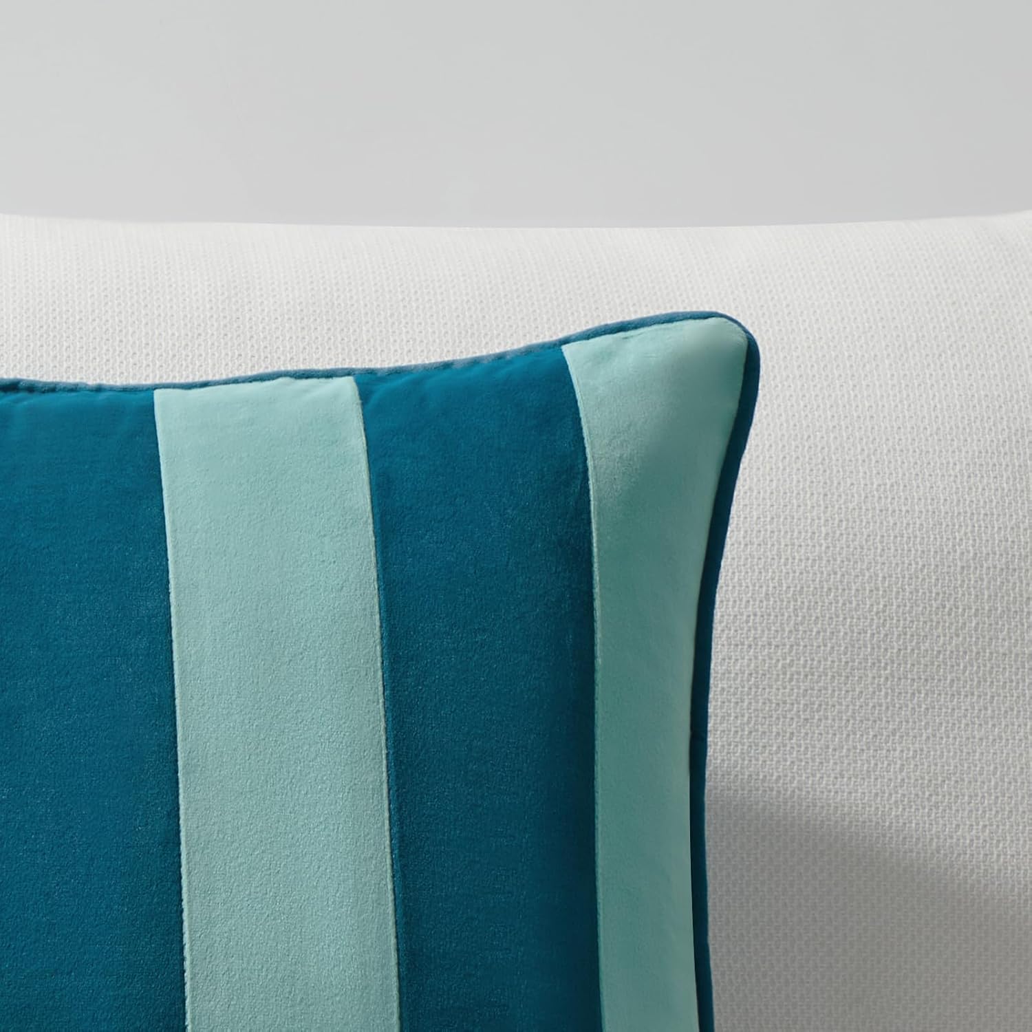 MONDAY MOOSE Decorative Throw Pillow Covers Cushion Cases, Set of 2 Soft Velvet Striped Piping Edge Designs, Pillow Inserts Not Included (18x18 inch, Blue/Light Blue)