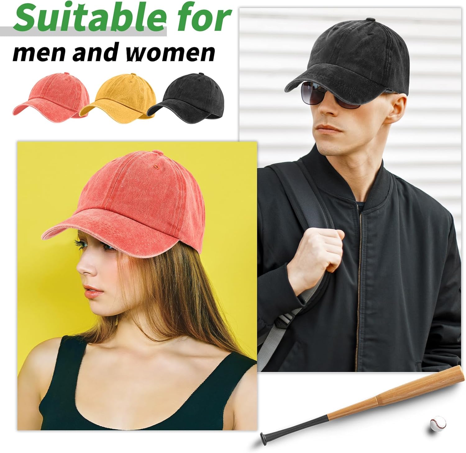 Bonuci 50 Pcs Vintage Baseball hat Bulk Washed Baseball Cap Adjustable Cotton Sports Golf Dad Hats for Men Women