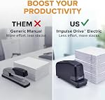 Bostitch Impulse Electric Stapler for Office, Classroom & Home, 30 Sheet Capacity, Fast No-Jam Automatic Stapling, Refill Alert & FastLoad System, Durable Design, Black, 1 Pack