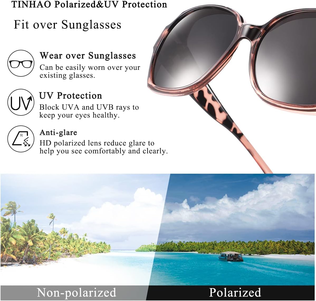 Polarized Fit Over Glasses Sunglasses For Women Men, Trendy Square Sunglasses Over Glasses UV Protection