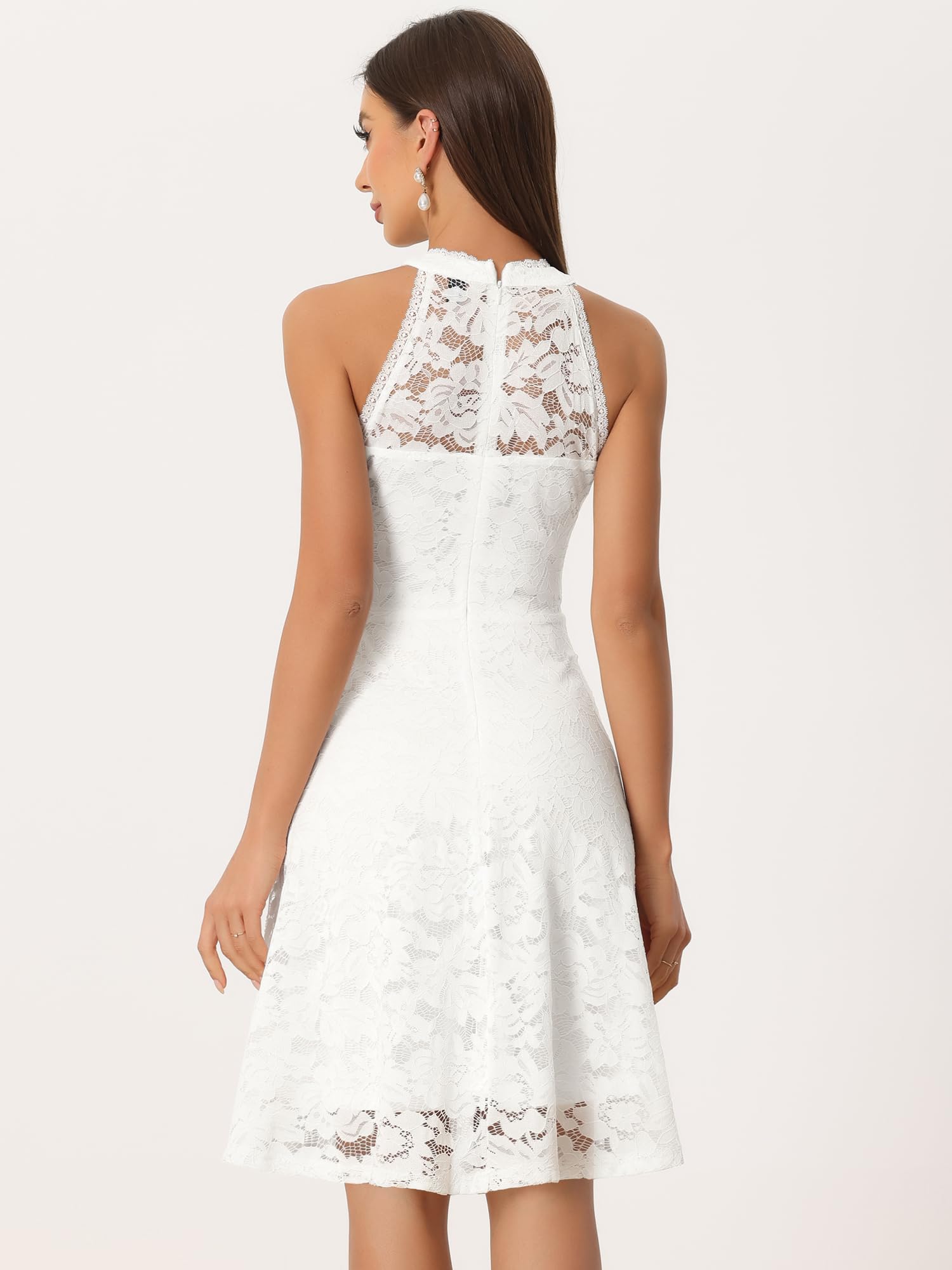 Allegra K Vestido de cóctel de encaje para mujer, elegante, halter, para invitada de boda, dama de honor, vestido de fiesta