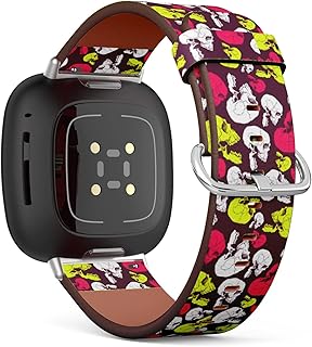 CJBROES Replacement Leather Watch Band, Compatible with Fitbit Versa 3 and Fitbit Sense of Wristband Bracelet Accessory - Terrible-Frightening-Skull