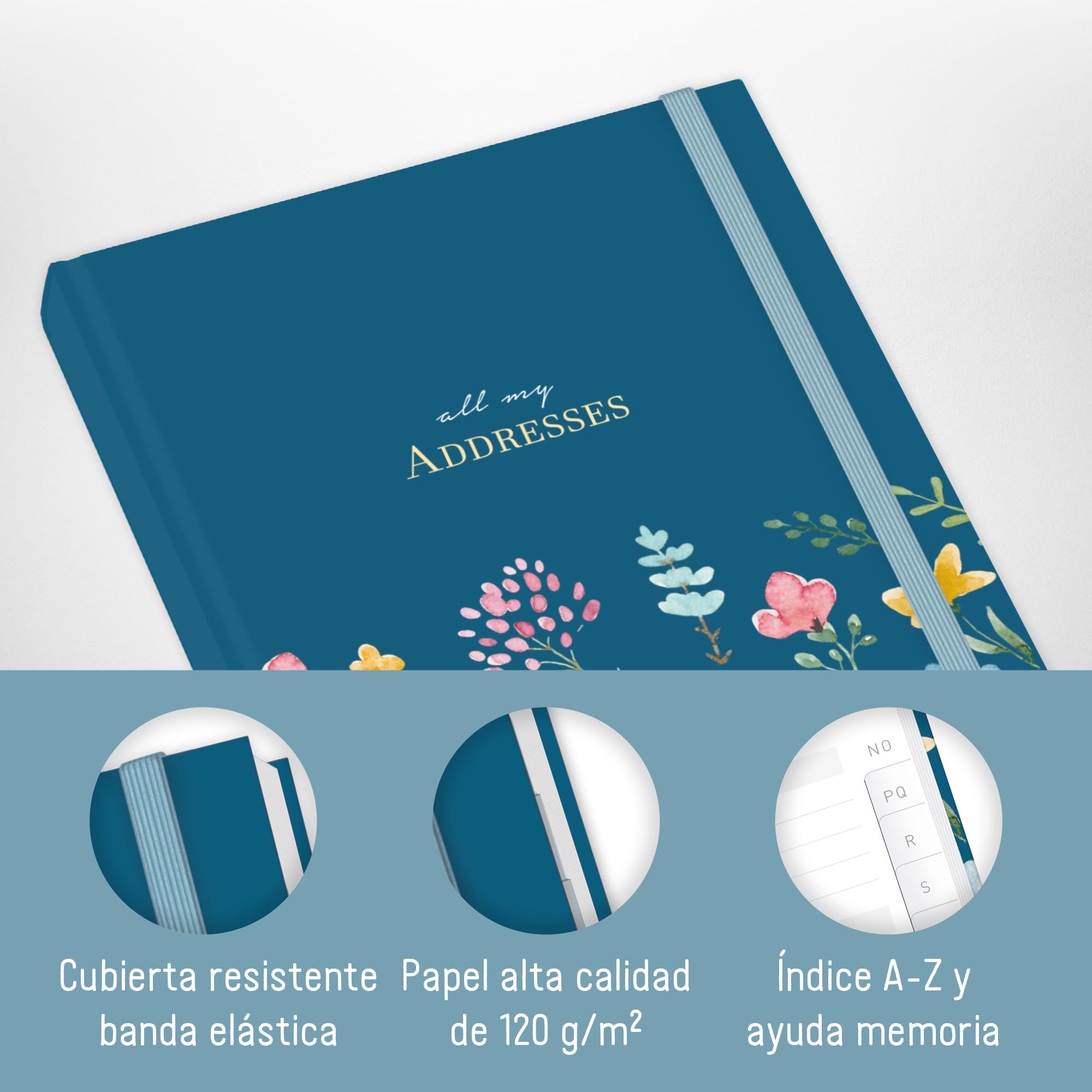 paper&you® Agenda A5 con índice A-Z [Happy Flower] para contactos, cumpleaños y contraseñas - sostenible y respetuosa con el clima