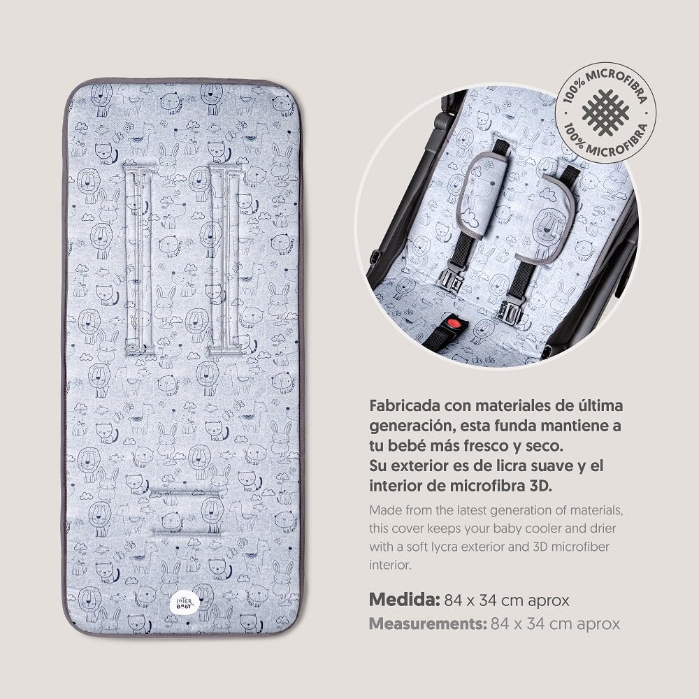 Colchoneta Silla de Paseo Universal Transpirable Idela para Verano con tejido 3d Cojín Silla de Paseo para el Cochecito o Silleta - danielstore (Animalitos gris) — view 6