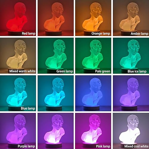 Miniatura 4 de BSOD Sappho - Lámpara de mesa RGB con control remoto regulable que cambia de color por estatua griega, luz nocturna pequeña USB puede obtener rosa,