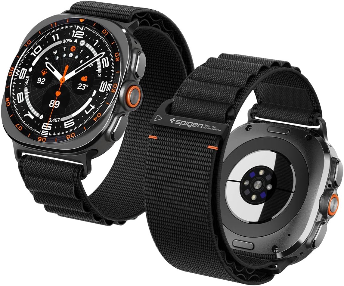 Spigen for Samsung Galaxy Watch Ultra 2/1 Band (2026/2025/2024) | Lightweight Soft Breathable Nylon Fabric Adjustable Men Women Sport Replacement Strap WBF1 - Black