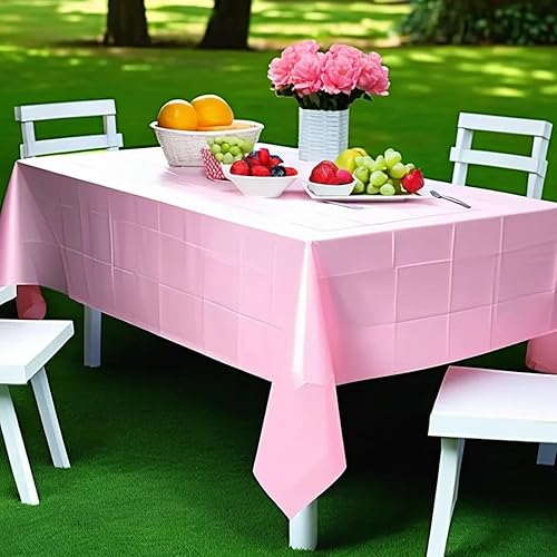 Miniatura 4 de ROYAL7 - Paquete de 3 manteles rectangulares de plástico desechables para picnic, cumpleaños, barbacoa, fiesta, boda (rosa, rectangular, 54 pulgadas