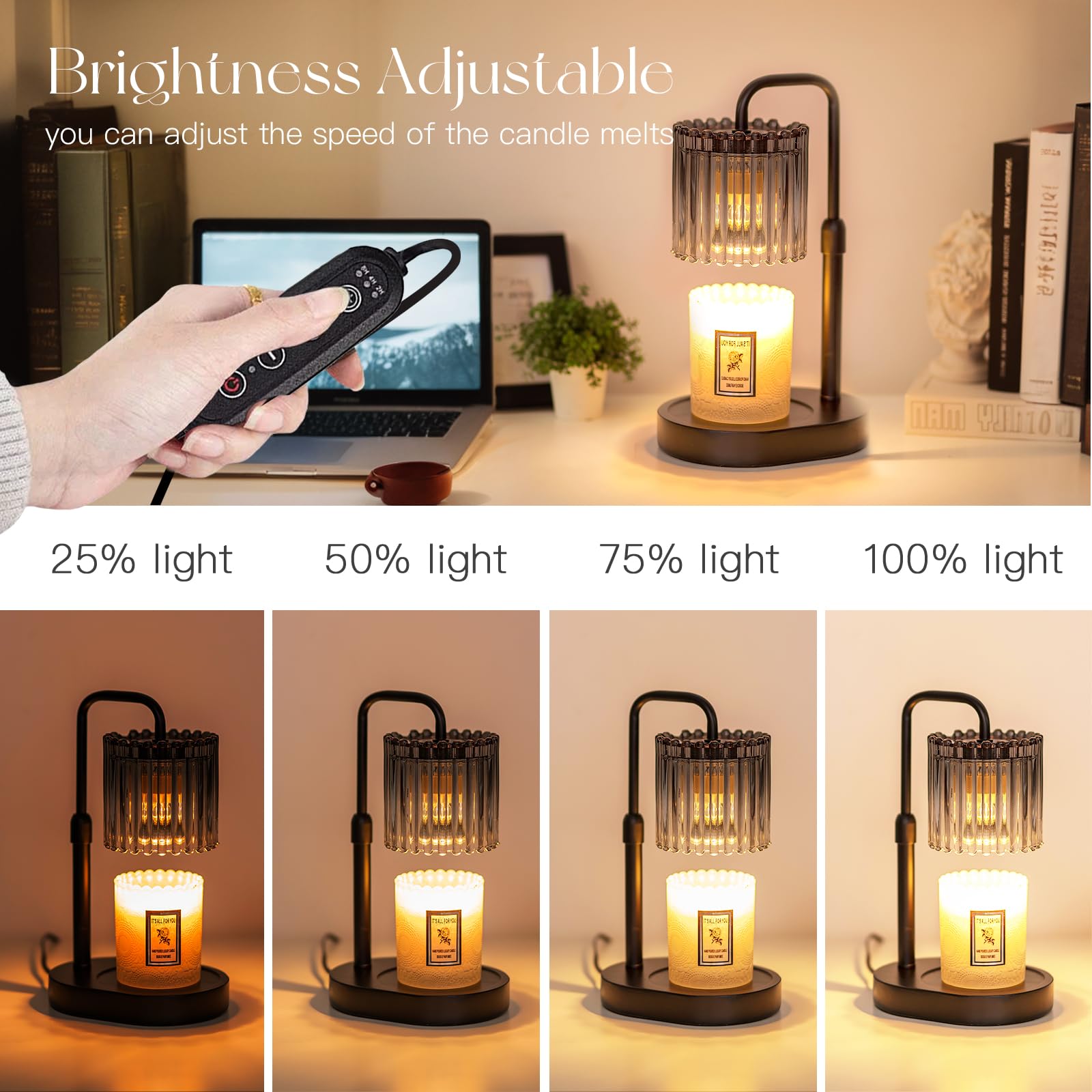Candle Warmer Lamp with Timer: Candle Warmer with 2 Bulbs Height Adjustable Dimmable Wax Melt House Warming Gifts New Home Bedroom Modern Decor Gifts for Women — view 5