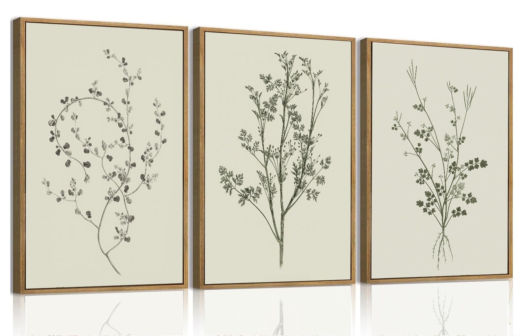 Set di 3 stampe artistiche da parete senza cornice, motivo botanico neutro, minimalista, stampa artistica su tela, stile vintage, bohémien, piante floreali, opere d'arte per soggiorno, bagno, camera