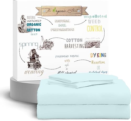 Purity Home juego de sábanas suaves y frescas de 300 hilos de tejido de percal de 100 % algodón orgánico, sábana bajera para colchones de hasta 18