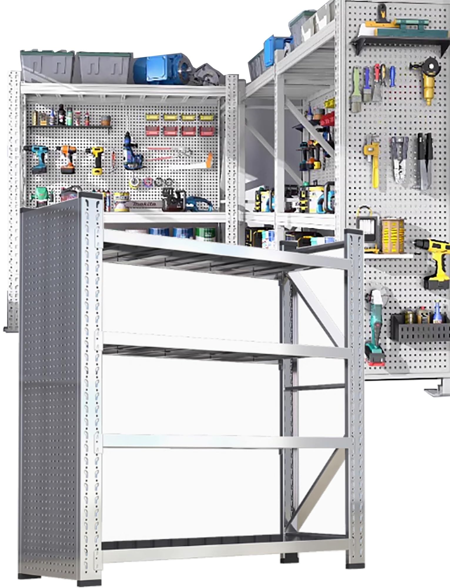 Estantería de Garaje Resistente de 1270 kg, 198 cm de Alto con Tablero Perforado, estantes metálicos industriales Ajustables for Garaje, almacén o sótano.(180x50cm/70.9x19.7in)