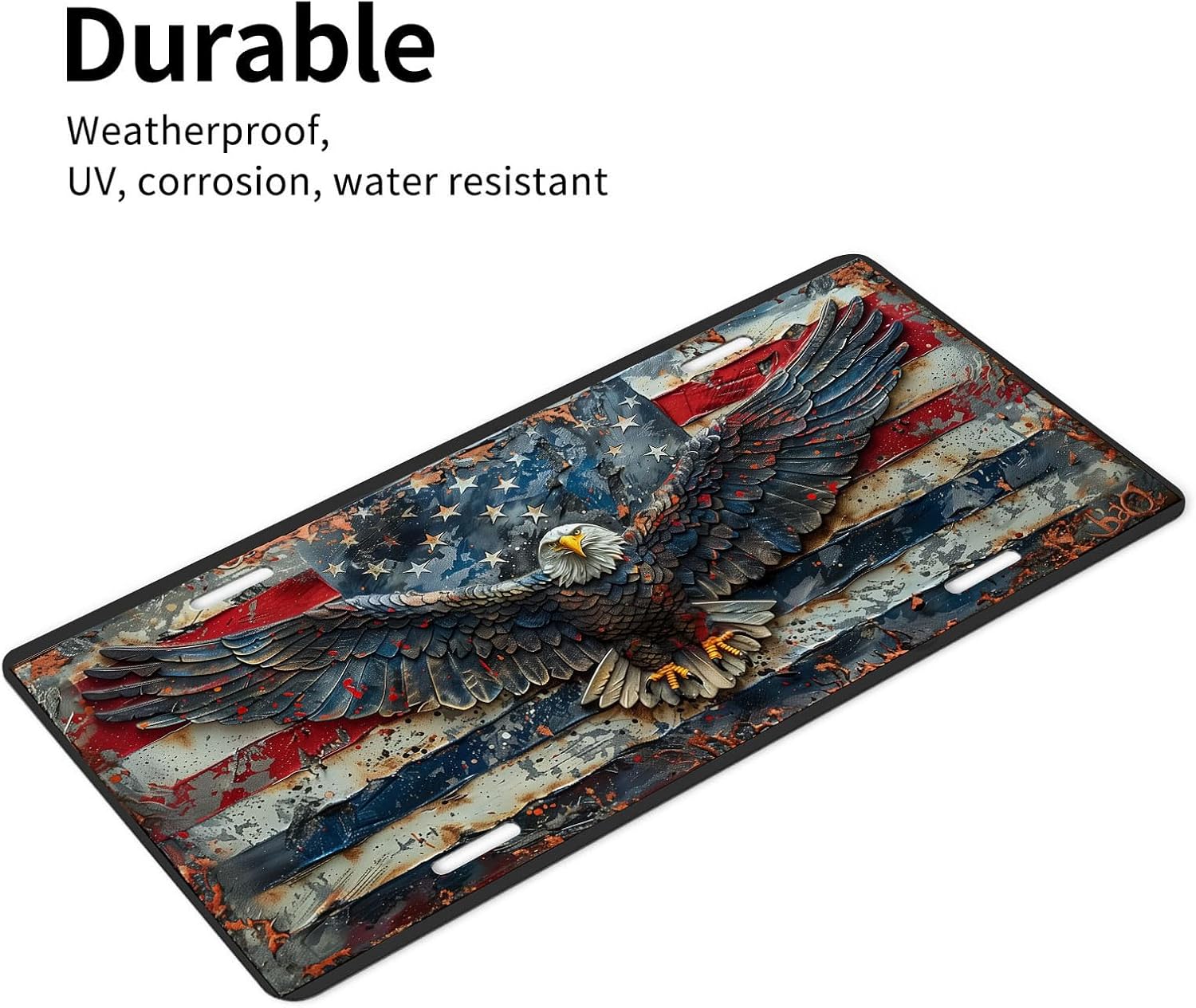 American Flag Front License Plate for Women Car Eagle Flying Vanity Plates Decorative Aluminum Metal Cute Novelty License Plate Cover for Men 6x12 Inch (4 Holes)
