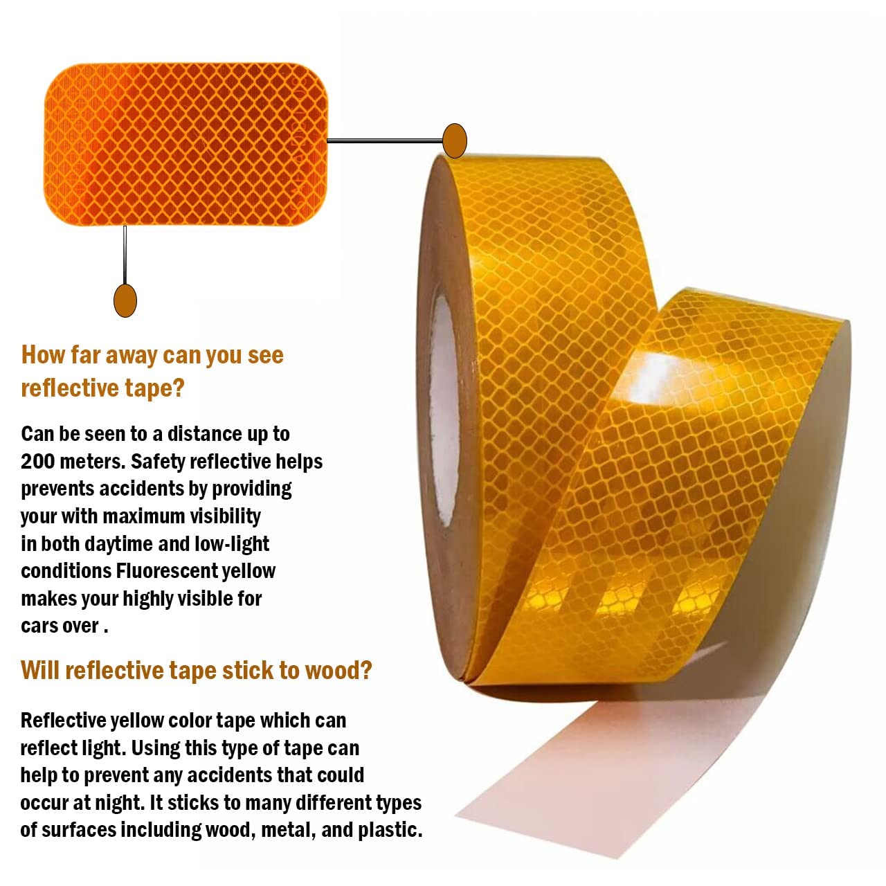 Compact Store High Intensity Reflective Tape 2 inch*50 meter(164ft) Warning Retro Conspicuity Tape Reflective Tape Bright Conspicuity Tape Waterproof Reflective Radium Tape Sticker (Yellow) - Image 3 thumbnail