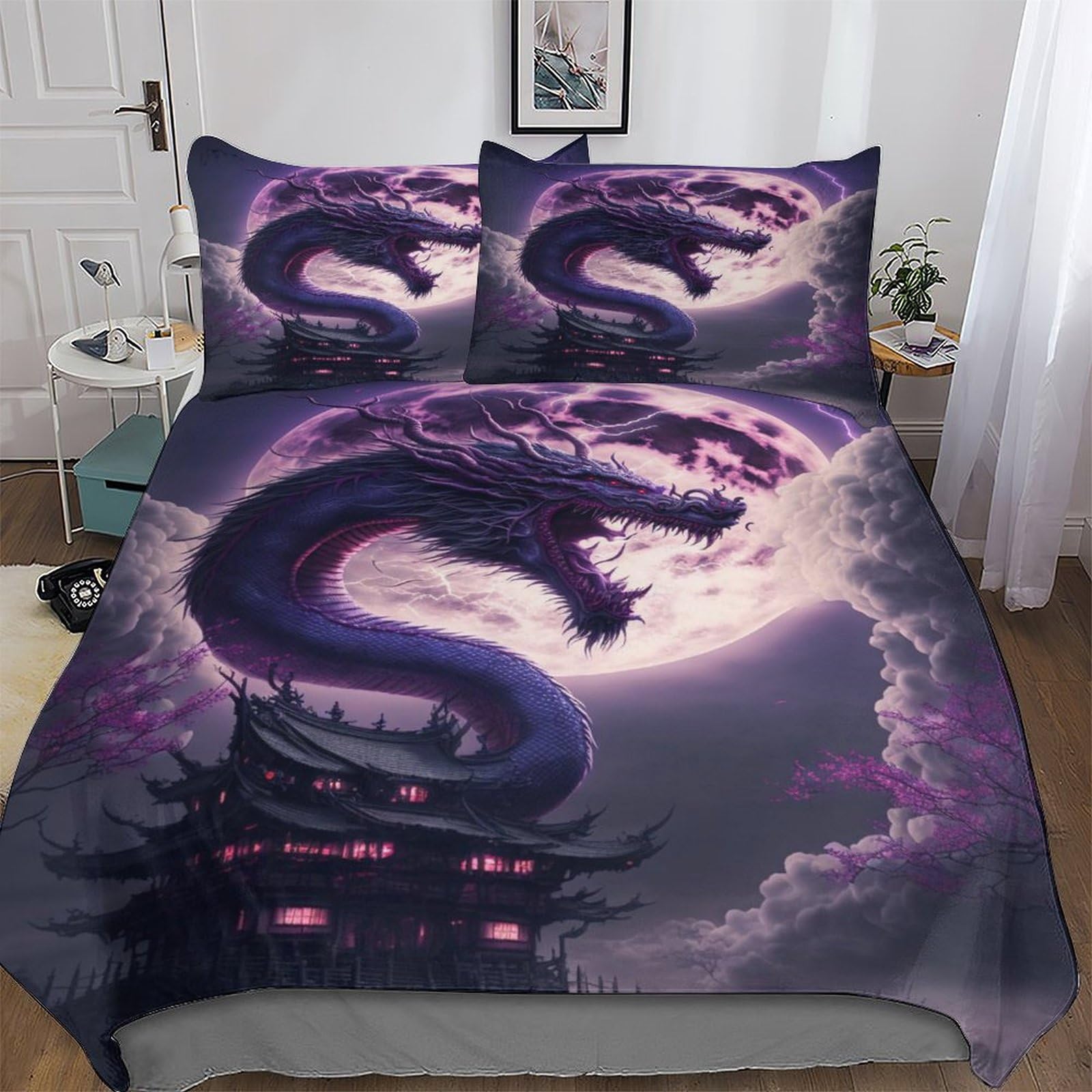 Housse de couette avec fermeture éclair dragon en polycoton