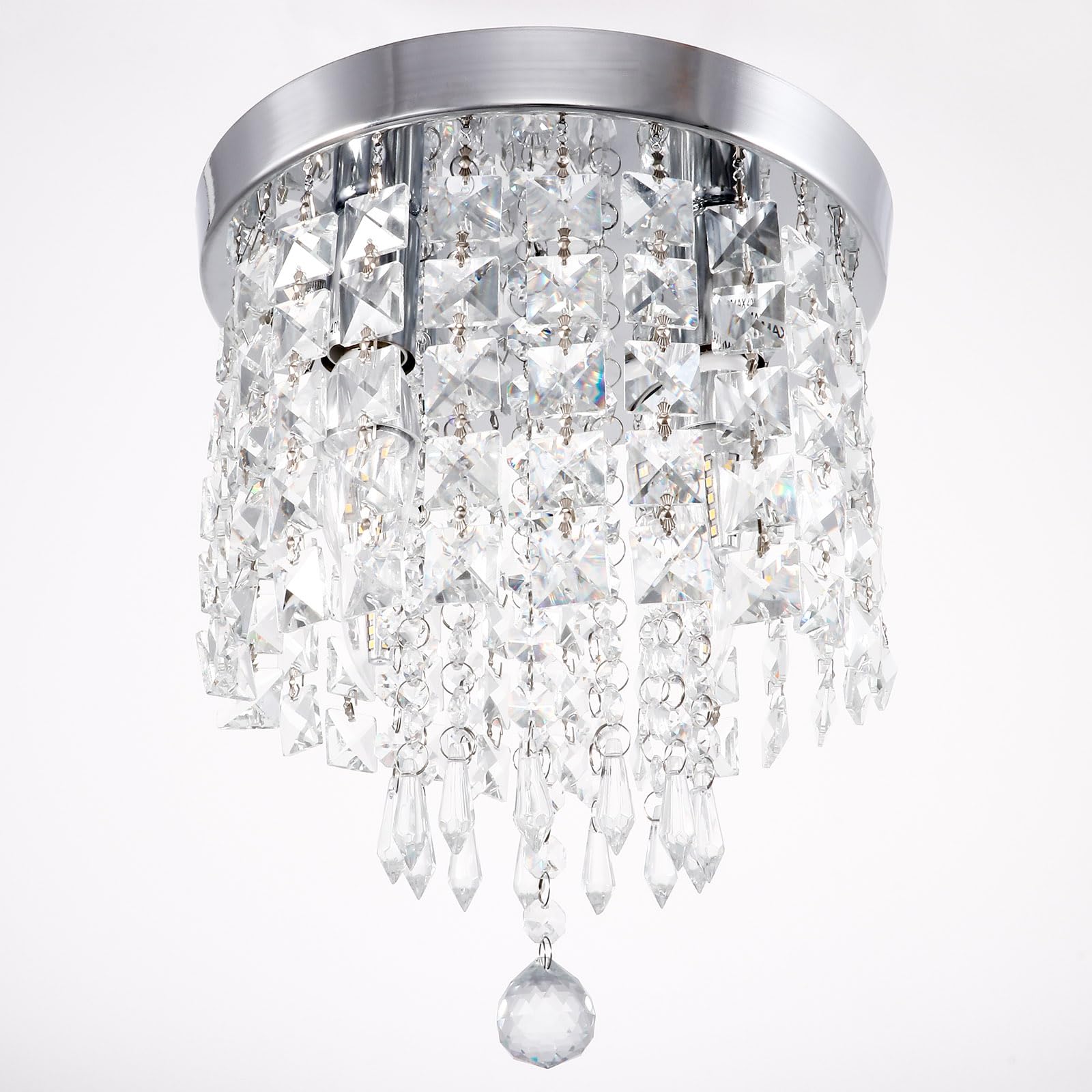 KAWELL Nordica Plafoniera Cristallo Lampadario Moderno, 4 Portalampade E14 | Resistente Alla Ruggine a Filo Soffitto, Ideale per Camera da Letto Soggiorno Hotel Corridoio Ingresso Foyer, Φ25*28cm