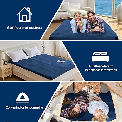 Vista 26 de CYMULA Colchón de espuma viscoelástica para campamento, tapete para dormir CertiPUR-US, colchón enrollable portátil para adultos, almohadillas