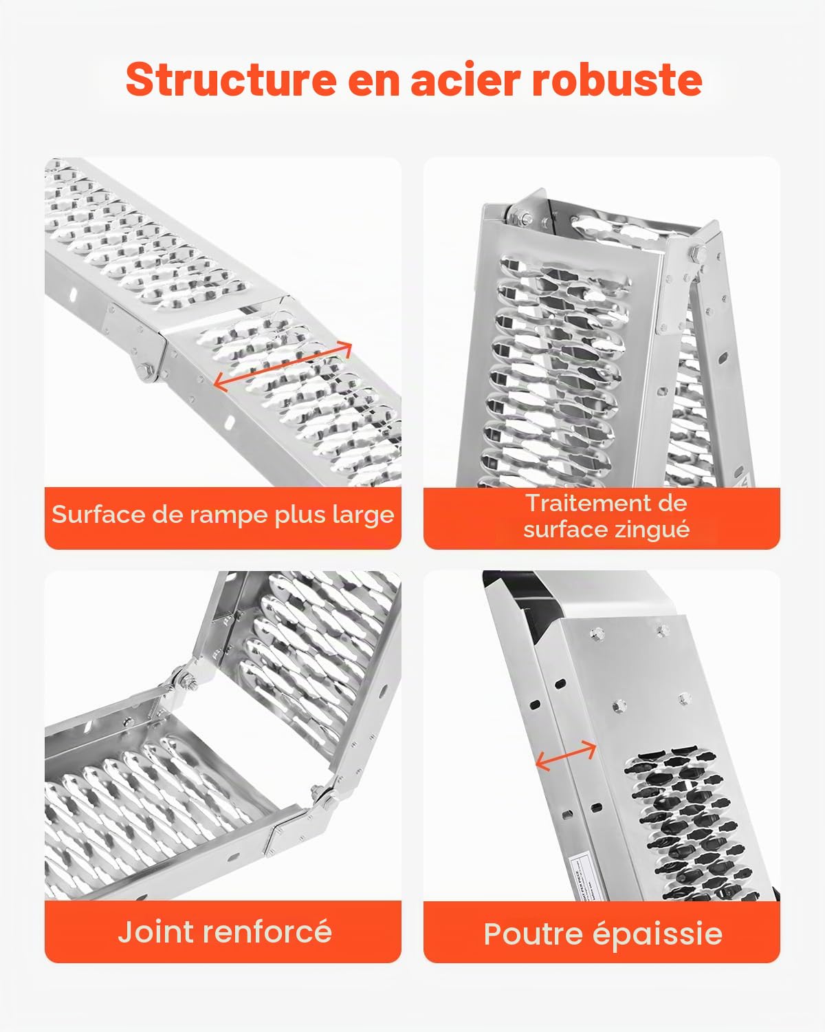 VEVOR Rampe d'Accès en Acier, 2 Pièces, Rampe de Chargement Pliable, Charge de 453 kg, avec Surface Plus Large, Robuste, Stable et Universelle, avec Poignées, pour VTT, UTV, Moto, Vélo Électrique