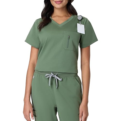 Hanes Womens Scrub Top, Comfort Fit 1-Pocket Healthcare Top for Women, Moisture-Wicking Medical Scrubs