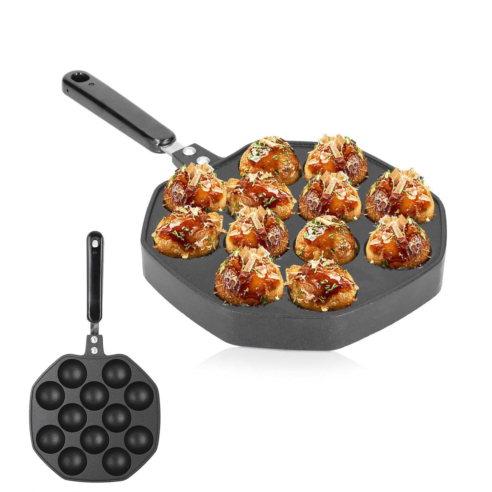 Takoyaki Pan Aluminum Alloy, 12 Molds Cast Iron Takoyaki Maker - Non Stick Uniform Heating for Octopus Balls Pancake