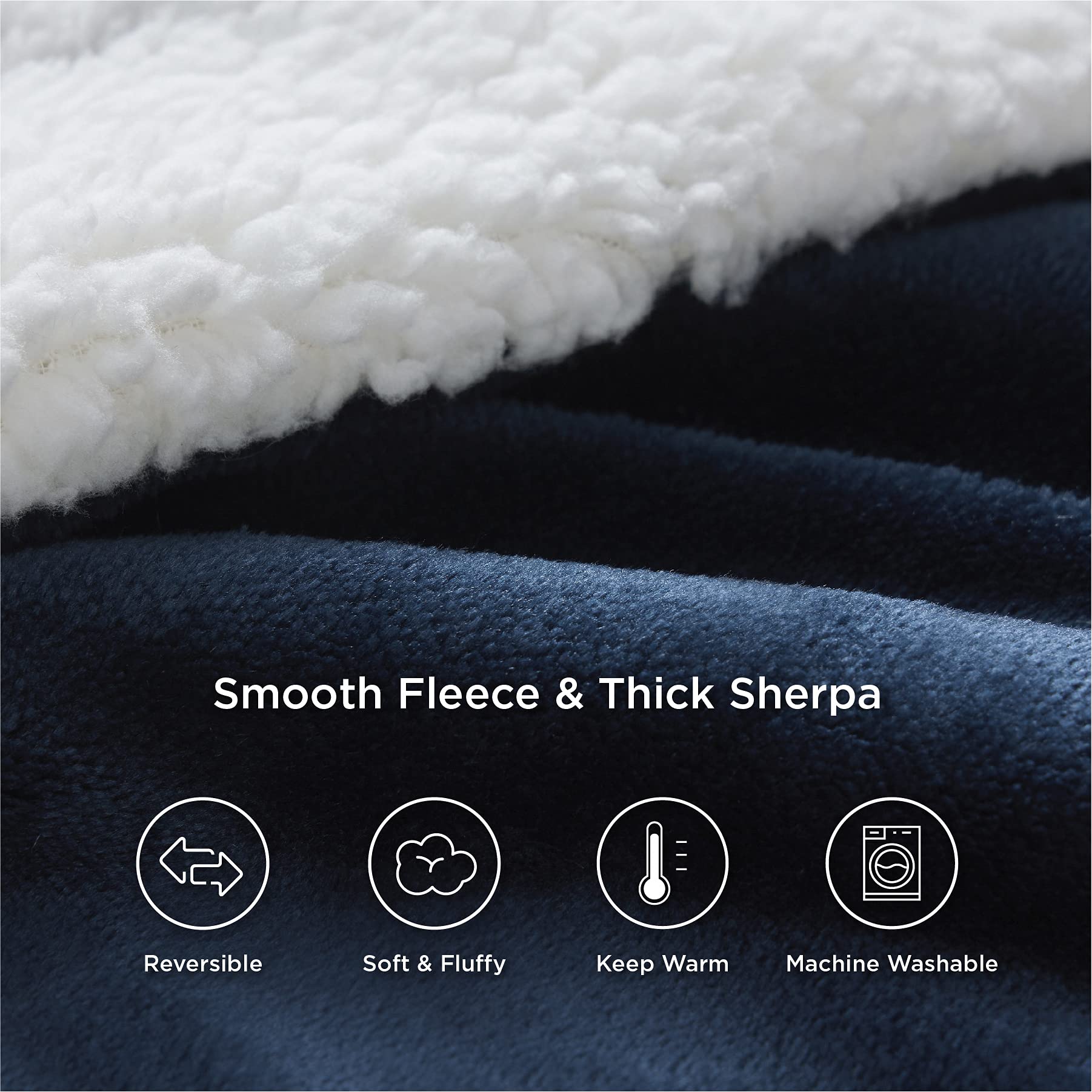 Bedsure Sherpa Fleece Throw Blanket for Couch Navy Blue Thick Fuzzy