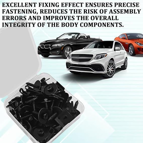 M4.2 Fender Liner Screw Bolts U-Nut Clips Kit, Automotive Body Hex Head Screw U Clips Fastener Set, Universal Bolts and Nuts U Clamp Kit for Engine Splash Shield Bumper Radiator Hood(25Sets)