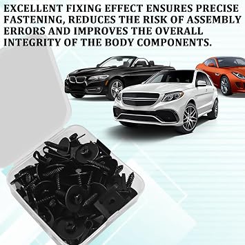 M4.2 Fender Liner Screw Bolts U-Nut Clips Kit, Automotive Body Hex Head Screw U Clips Fastener Set, Universal Bolts and Nuts U Clamp Kit for Engine Splash Shield Bumper Radiator Hood(25Sets)