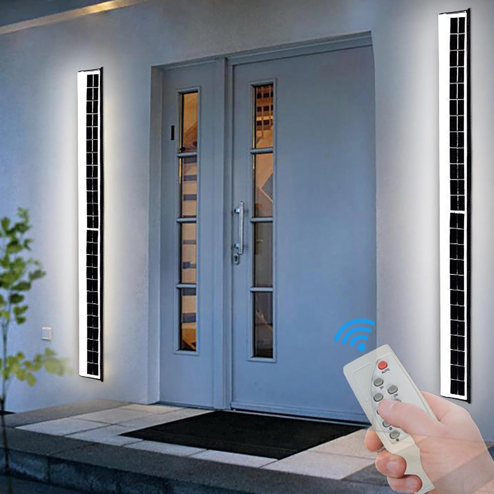 HXYSXHJUO Outdoor Solar Wall Lamp with Remote Control LED Light Waterproof IP65 Outside Sconce Modern Black Exterior Garden Lighting Fixtures Courtyard Front Door Corridor