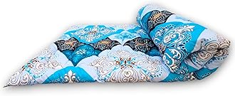 Soft Cotton Mattress Foldable Light Weight Filled Single Firm Mattress| Gadda (3D Design Printed, 1 Sleeping Capacity, 3 x 6 ft or 72 x 36 Inches) (Sky Blue Mattress)