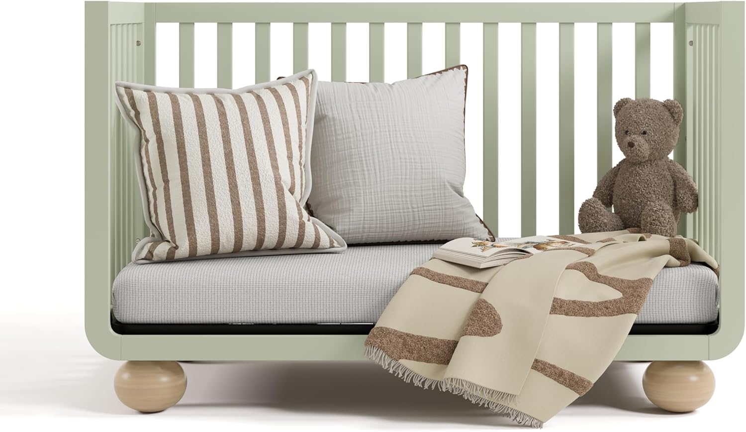 Storkcraft Amalfi 5-in-1 Convertible Crib with Toddler Guardrail (Sage & Driftwood) – GREENGUARD Gold Certified, Toddler Bed Conversion Kit Included, Fits Standard Crib Mattress, Converts to Full Bed - Image 15