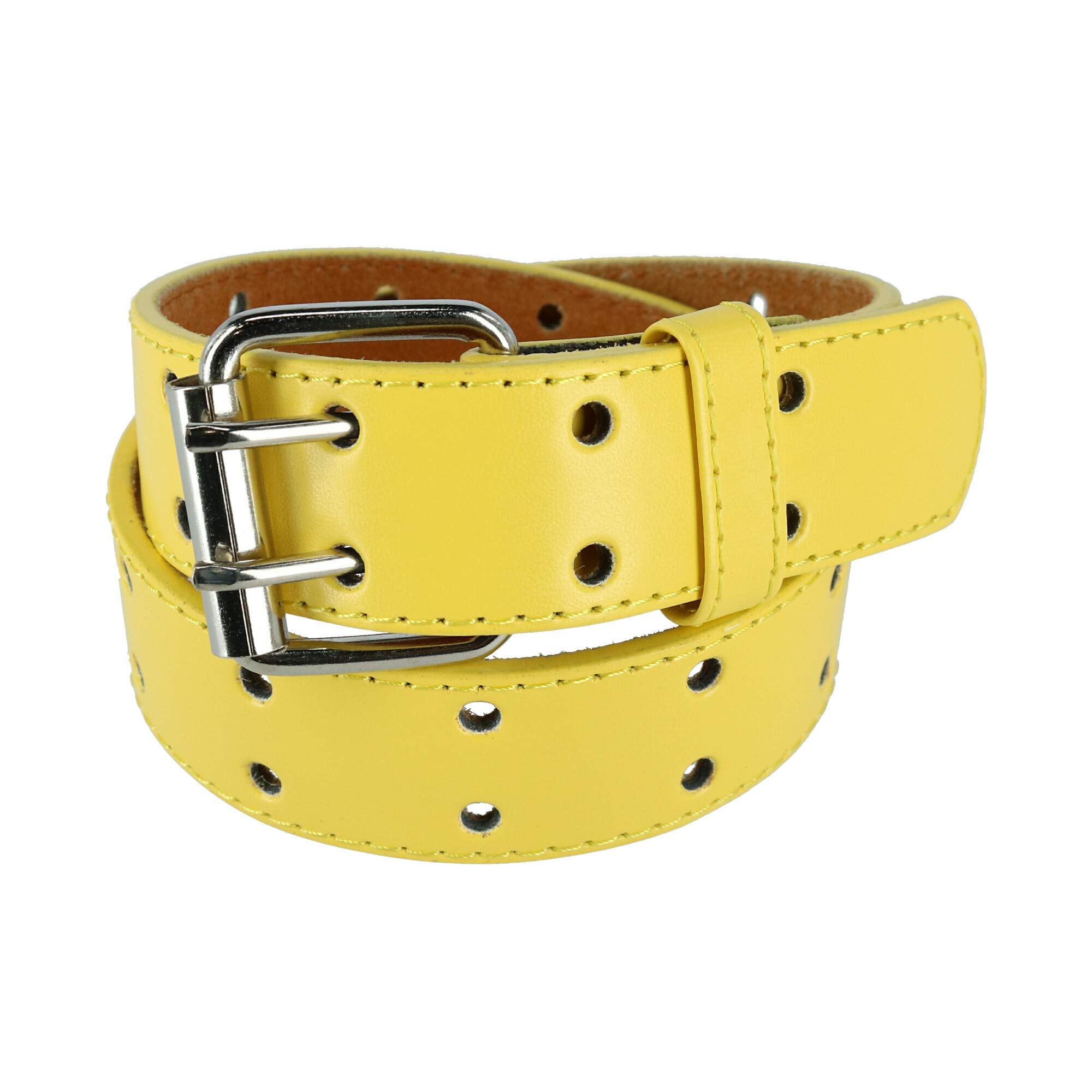 CTM Kids' 25 mm Wide Leather Two Hole Jean Belt, Xlarge, Yellow