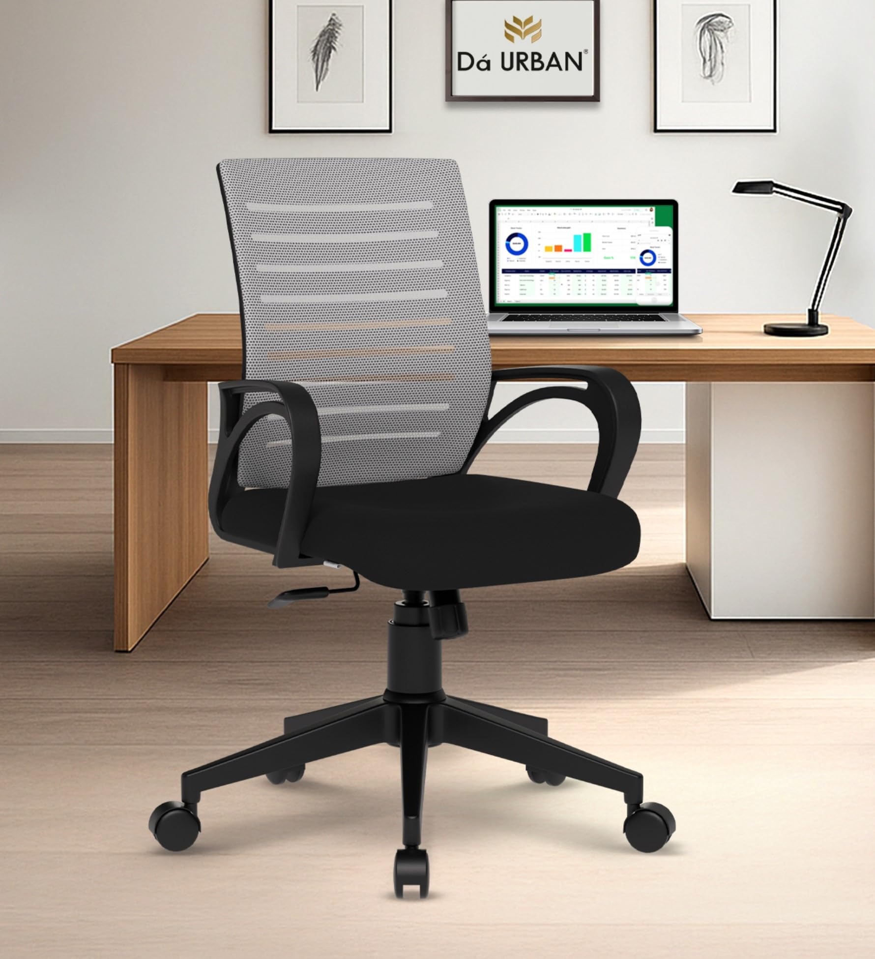 - Tulip Mid-Back Revolving Mesh Ergonomic Chair for Home & Office with Tilt Lock Mechanism, Armrest & High Comfort Seating (Grey)