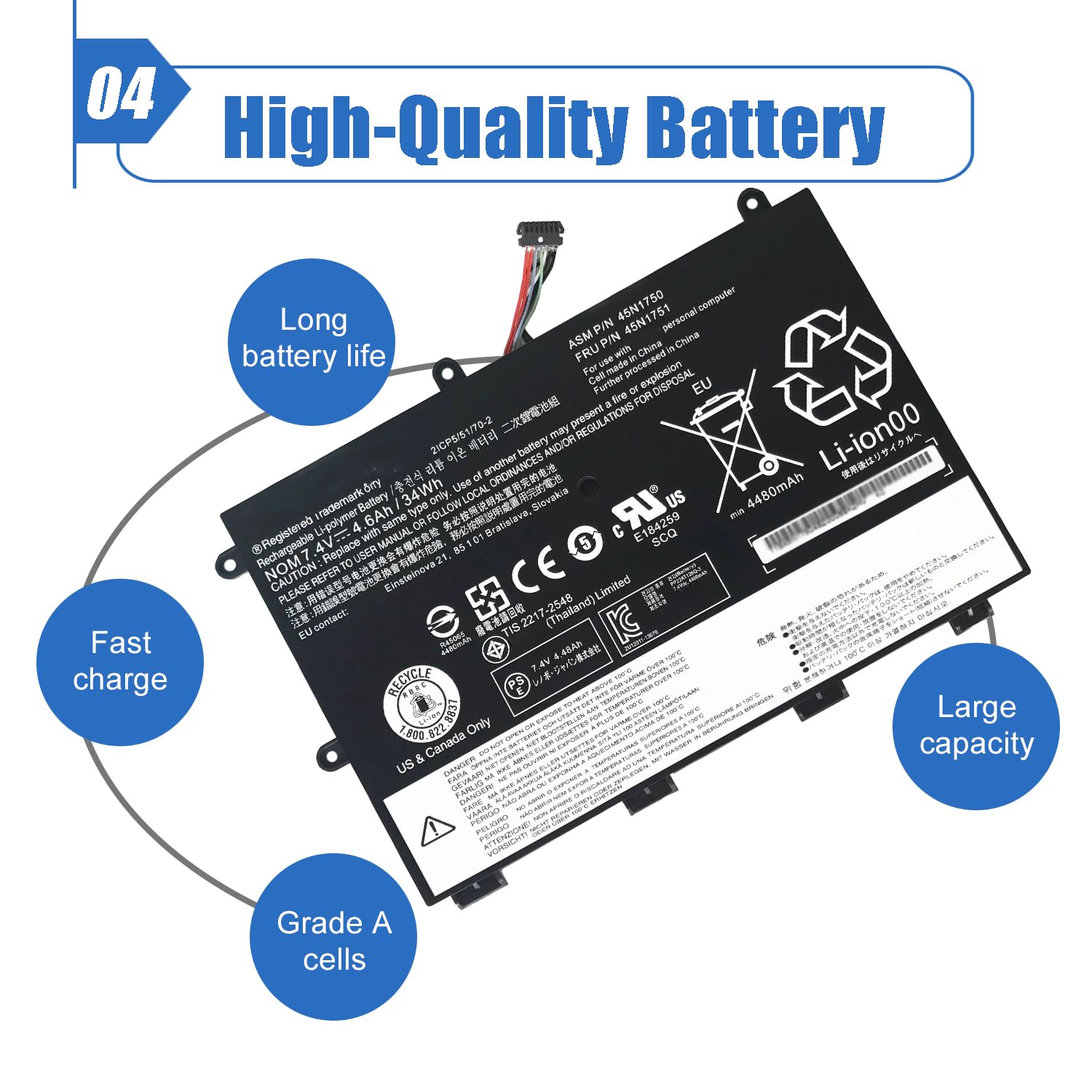 Amazon.com: Dentsing 45N1750 Laptop Battery, 7.4V 34Wh 4600mAh 4