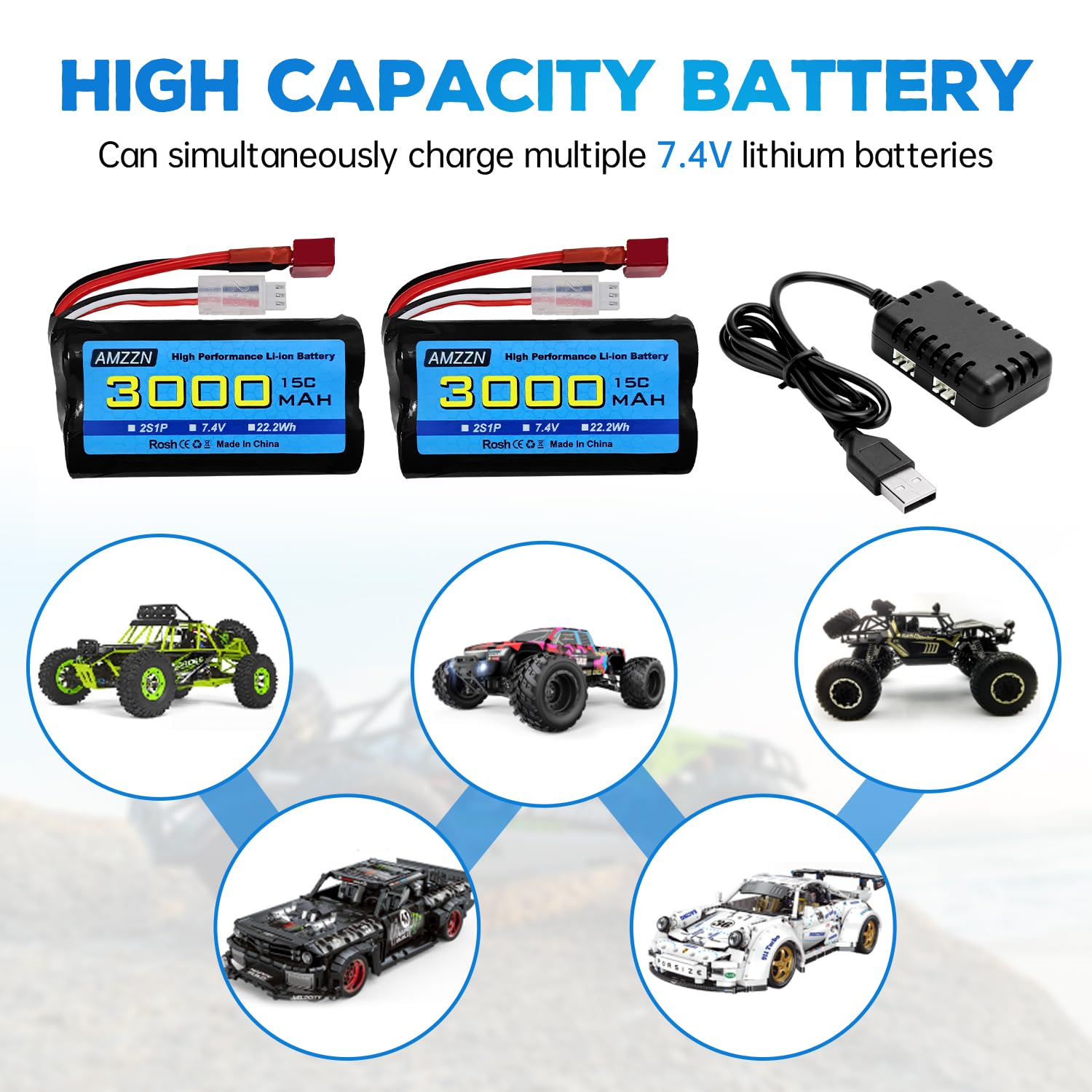 Battery 2PCS 15C 3000mAh Li-ion T-Shaped Charger - Dettaglio