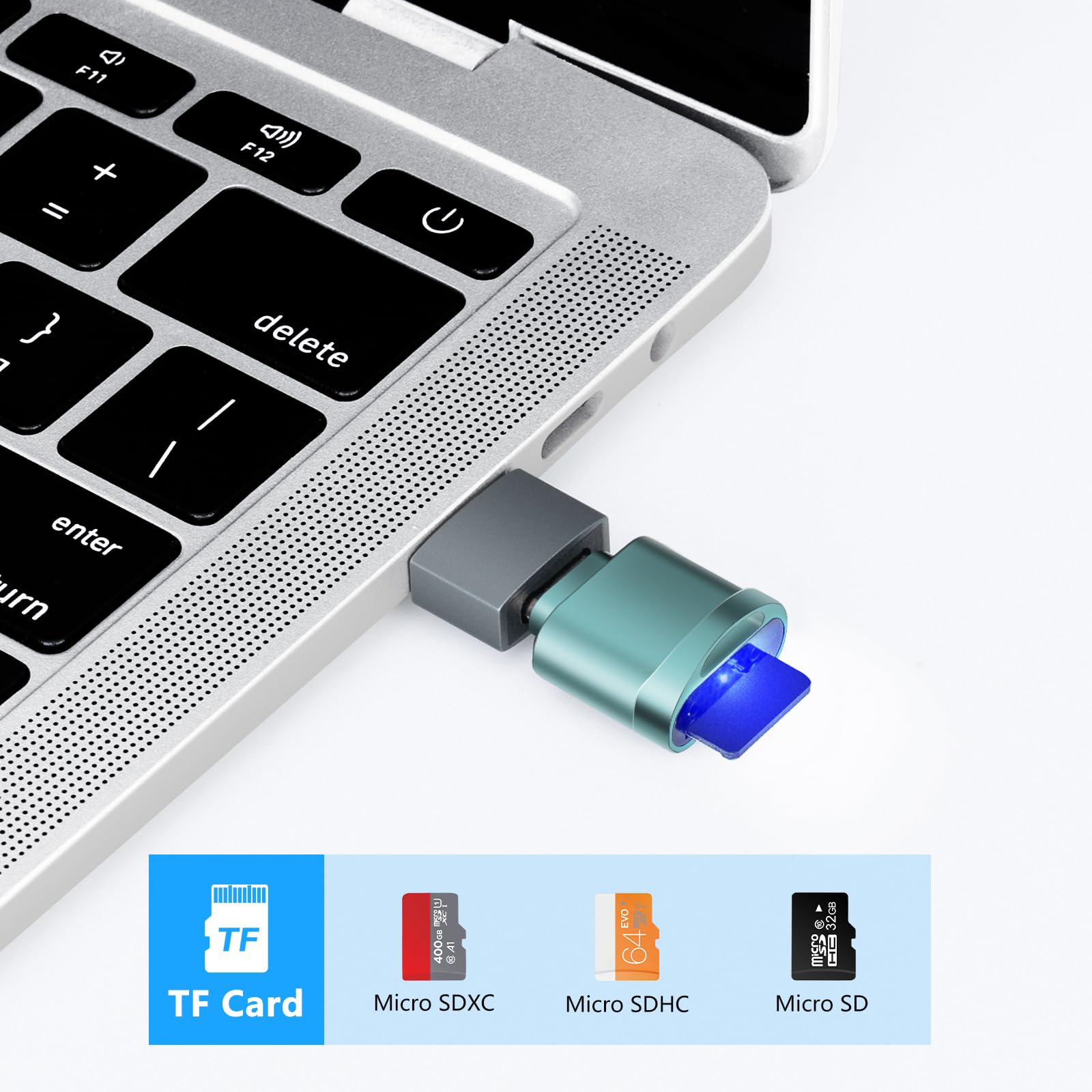 Czytnik kart TF, czytnik kart Micro SD, adapter kart pamięci TF typu C na USB adapter kompatybilny z laptopem, MacBookiem, Samsung Galaxy (niebieski)