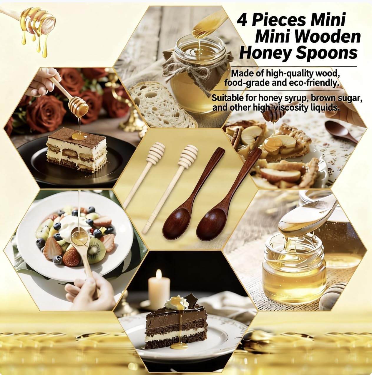 4-piece set includes 2 wooden honey dippers and 2 mini honeycomb sticks image 5