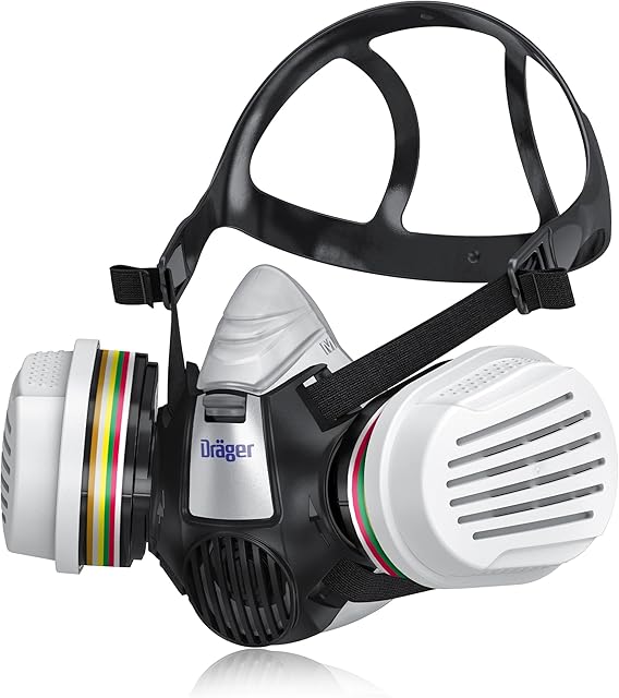 Dräger Gas Mask X-plore 3300 + 2x ABEK1 Hg P3 RD Gas Filters, Professional Respirator Mask for Chemical fumes, Toxic Gas,Organic Vapours, Pesticide, Spray Painting Mask, Resin Epoxy EN143 Size M