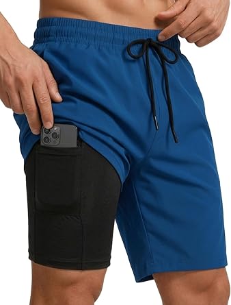 Buauty Mens Swim Trunks with Compression Liner 7 Inch Inseam Quick Dry Swim Shorts Mens Swimsuit Board Shorts with Pockets