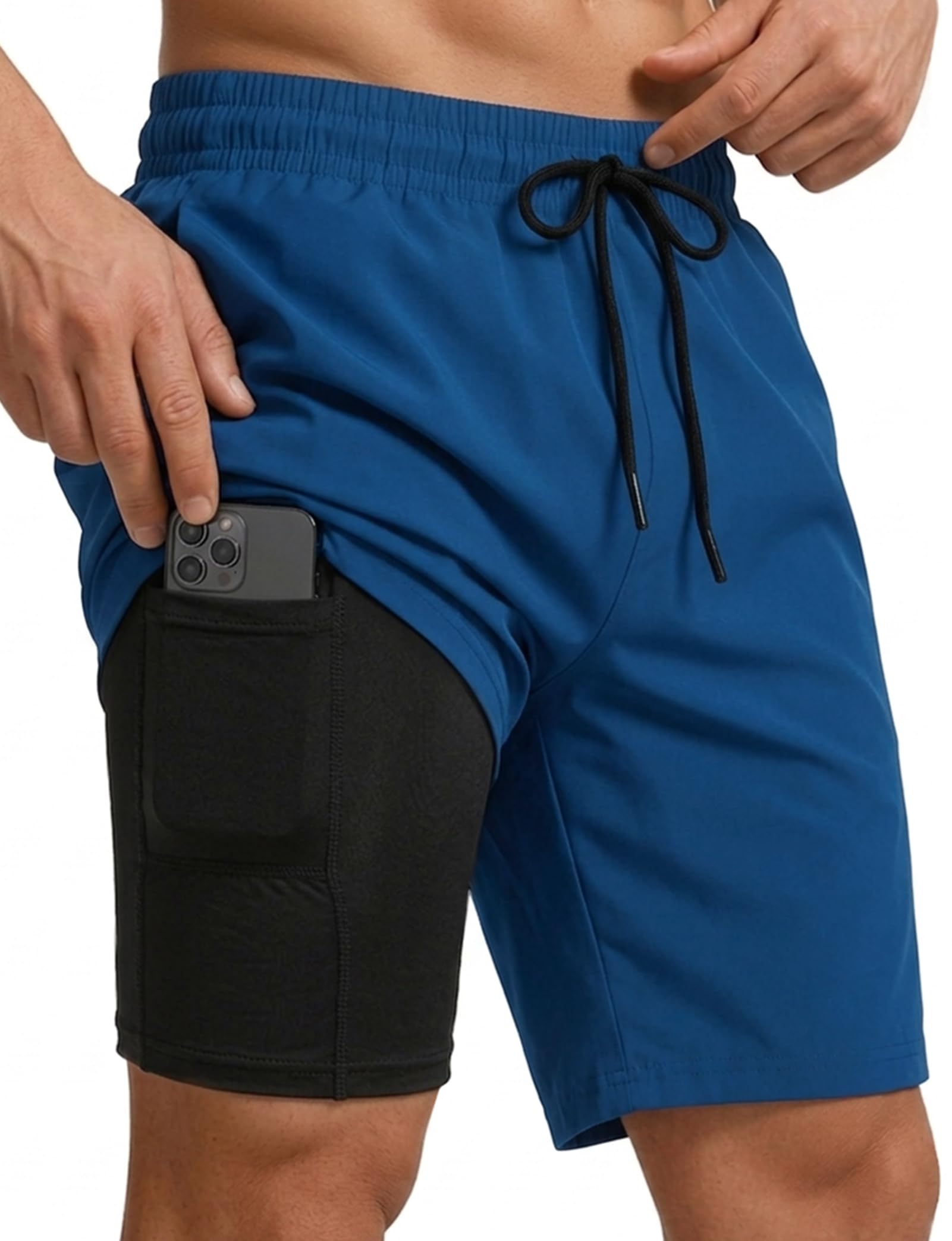 Mens Swim Trunks with Compression Liner 7 Inch Inseam Quick Dry Swim Shorts Mens Swimsuit Board Shorts with Pockets-image-36