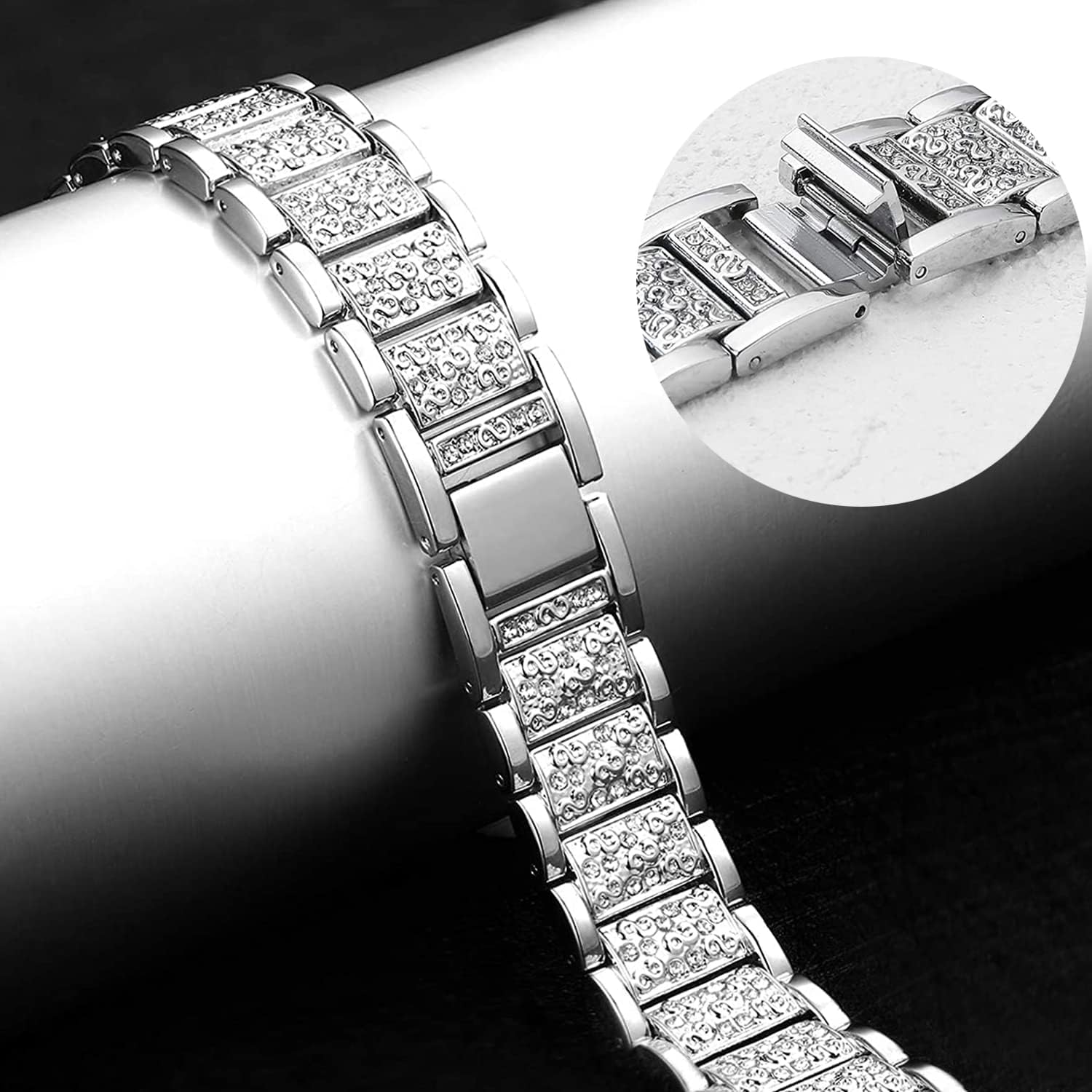 Women Bands with Case Compatible with Google Pixel Watch 4/3 45mm 41mm Watch2 Watch1, Metal bling Luxurious Dressy Replacement Wristbands, Silver Black Rose Gold