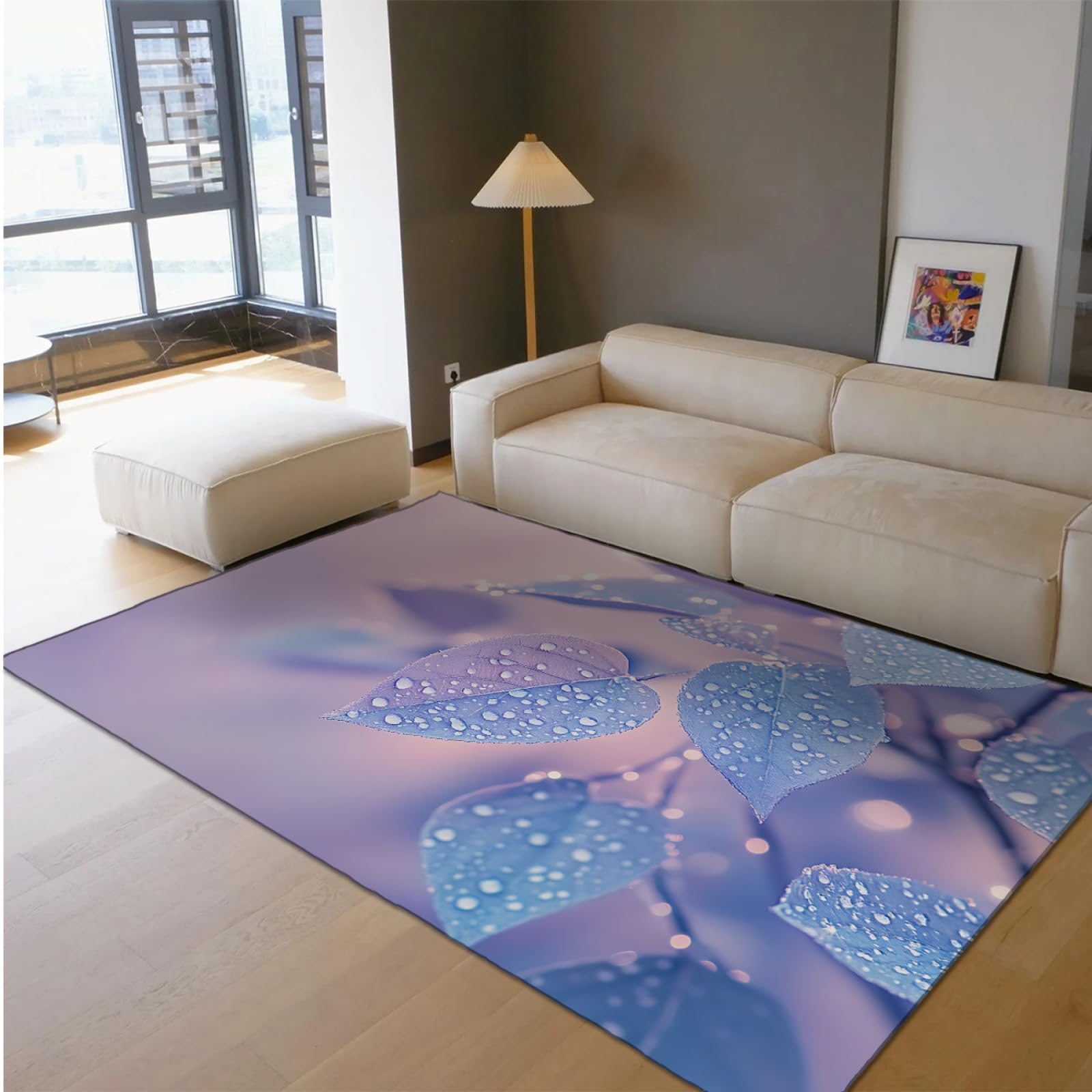 Dywaniki z naturalnych liści roślin, elegancki, fioletowy, do sypialni, zmywalny, miękki dywan z niskim runem, na zewnątrz, balkon, do pralni, dekoracja, 100 x 150 cm